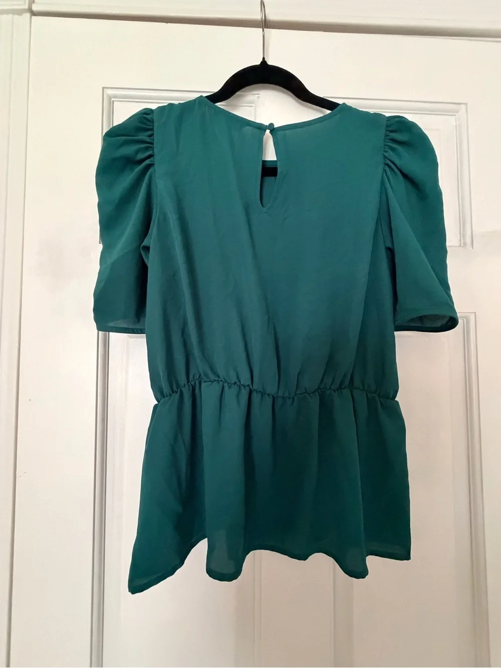 Banana Republic Teal Puff Sleeve Peplum Blouse